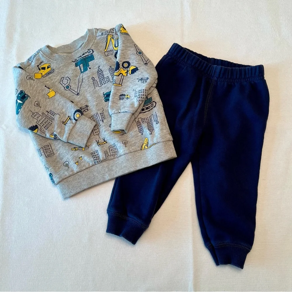 Carters Boys 2 Piece Construction Trucks Sweatshirt & Fleece Joggers Set 18M